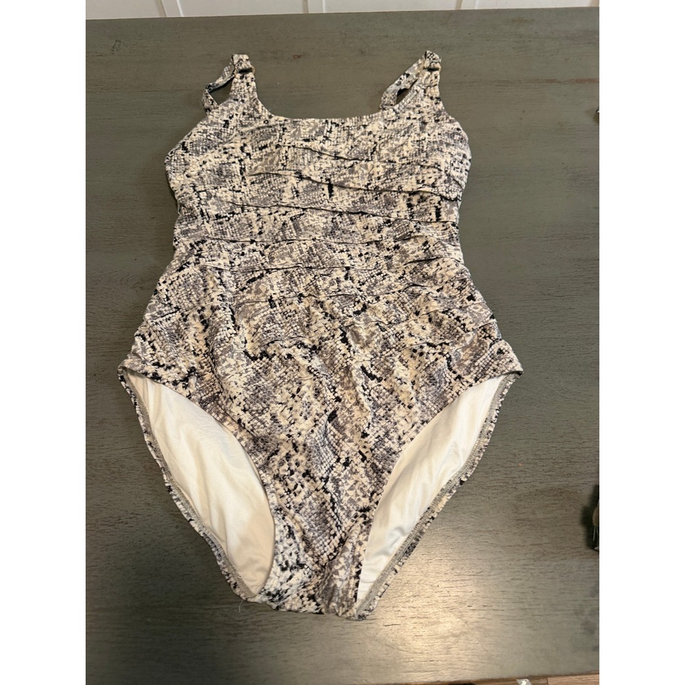 Calvin Klein Grey Snakeskin One Piece Swimsuit Ruched Front Size 12